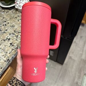 Meoky Red Travel Mug with Handle fits Cup Holder 40oz